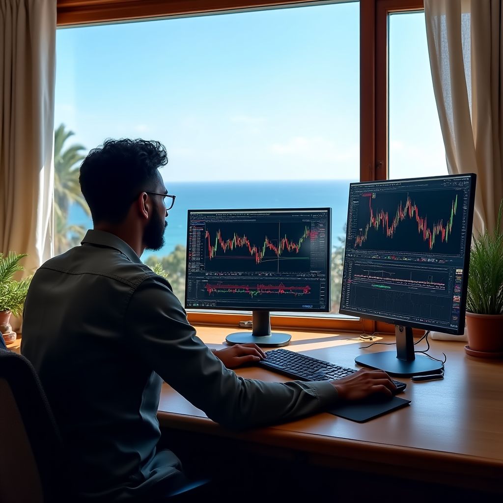 Trader trabajando desde casa